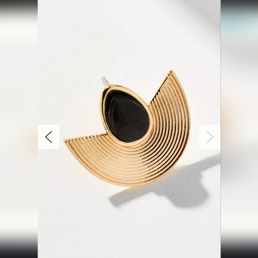 Anthropologie, Half-Moon Post Earrings, Gold/Black, MSRP $44 - Picture 3 of 8